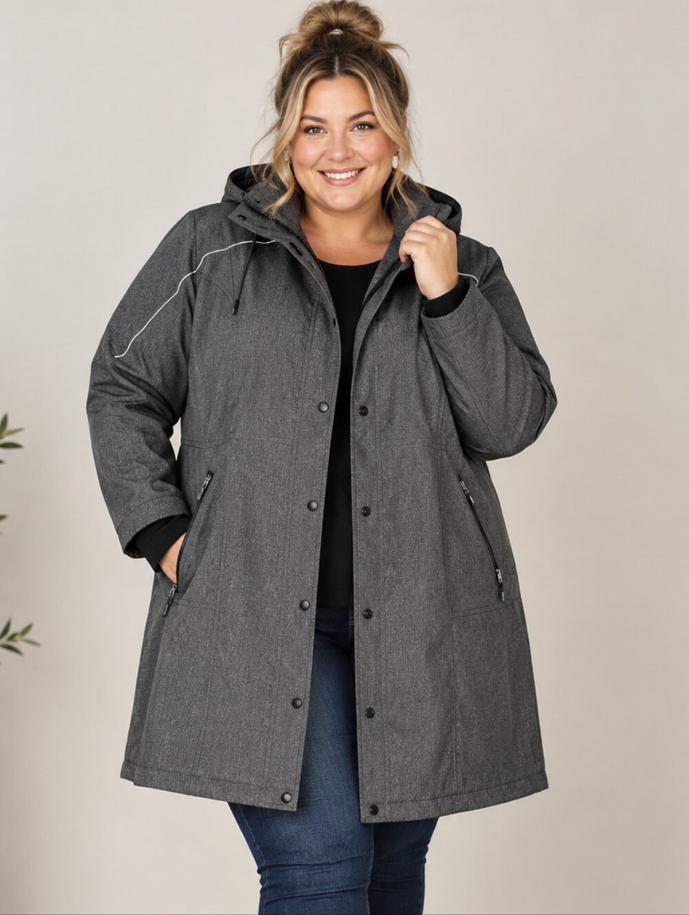 Pennington Activezone Plus-Size 5x: Hooded Coat in Charcoal Gray: Fleece Lined